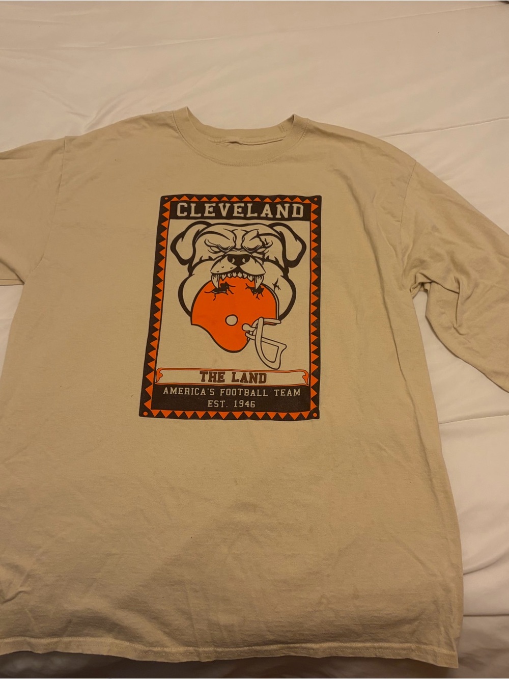 Emily Roggenburk Cleveland Browns Long Sleeve Graphic Tee Tan - Size L